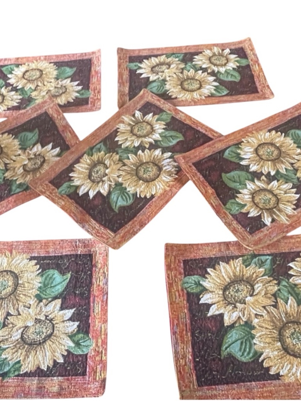Sunflower Tapestry Placemats, Fully Lined / Reversible Set of 7